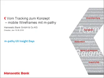 Screenshot einer präsentation: Vortrag zum Thema "UX, Wireframes und mobile Websiteentwicklung" auf den M-Pathy UX Insight Days
